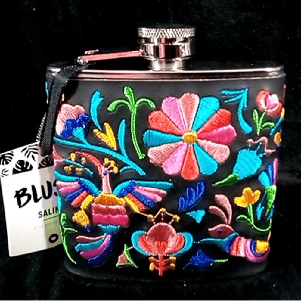Lot of 5 Embroidered Black 6oz Flasks by Blush